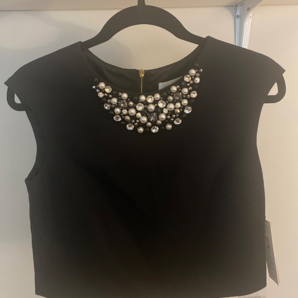 NEW! Eliza J Embellished Black Crop Top (Never Worn) - Picture 3 of 6